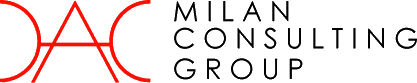 Logo of Milan Consulting Group featuring a red geometric design on the left and the company's name in black on the right.